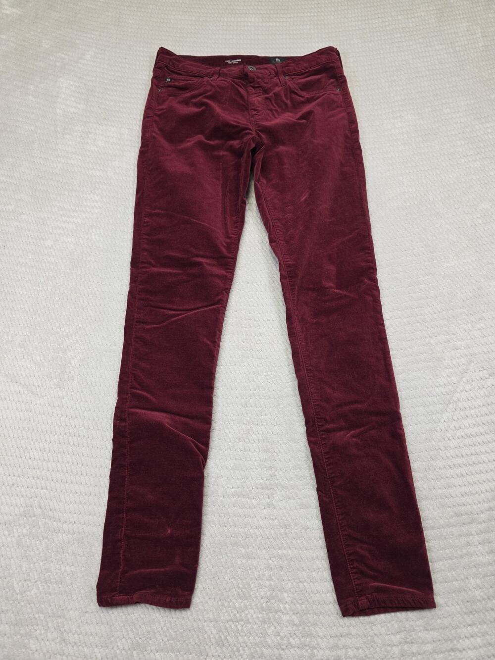 Adriano Goldschmied Pants Womens 28R The Legging Super Skinny Maroon Velvet